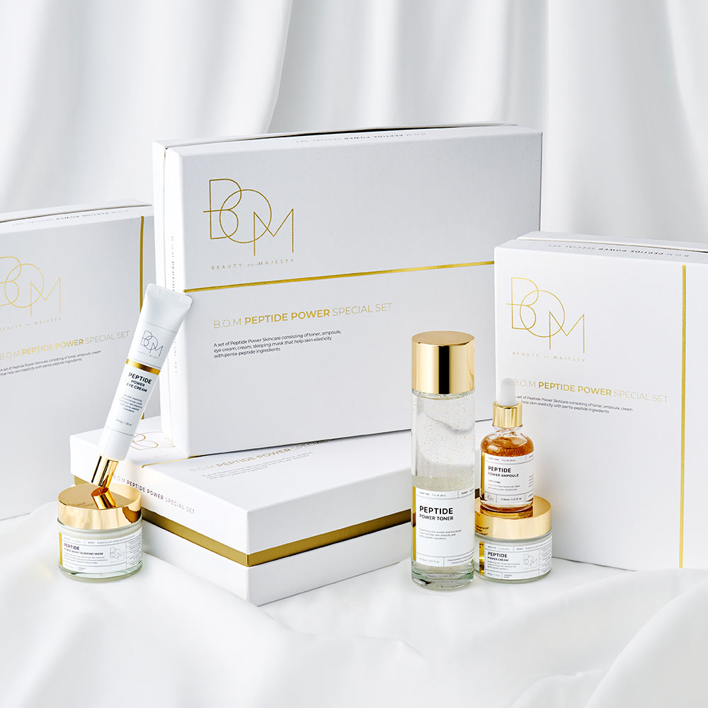 BOM Peptide Power Skincare 5-Piece Set (Toner, Ampoule, Cream, Eye Cream, Night Sleeping Mask)
