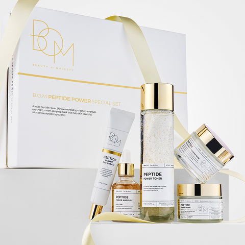 BOM Peptide Power Skincare 5-Piece Set (Toner, Ampoule, Cream, Eye Cream, Night Sleeping Mask)