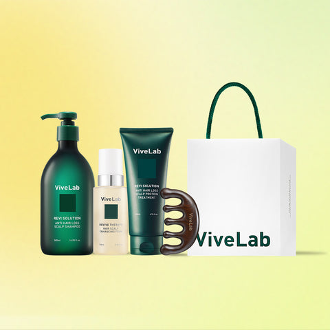 Vivelab High-Concentration Nutrient Supply Set (Green Anti-Hair-Loss Shampoo 500ml + Hair Loss Treatment 200ml + Scalp Nutrient 100ml + Wood Gua Sha)