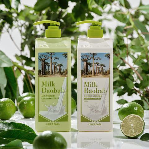 Milk Baobab Original Shampoo + Treatment + Body Wash - Lime & Basil, 1L x 3