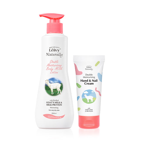 Leivy Goat Milk Body Lotion 350ml + Hand & Nail Cream 50ml (2-Piece Set)