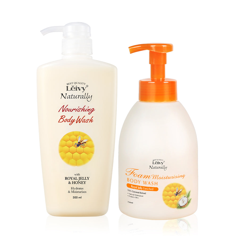 Leivy Royal Jelly Body Wash (Green Apple) 500ml + Foam Body Wash 750ml
