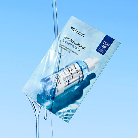 Wellage Real Hyaluronic Blue 100 Ampoule 100ml + Ampoule Mask 5pcs - 2-Piece Set