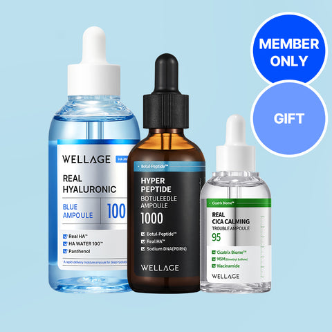 Wellage 3-Piece Ampoule Set  (Hyaluronic Ampoule 100ml + Cica Trouble Ampoule 50ml + Peptide Ampoule 50ml)