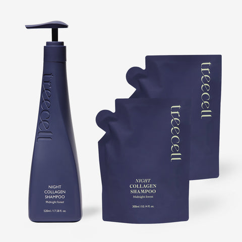 Treecell Night Collagen Shampoo 520ml + Refill 300ml (2 Pack)