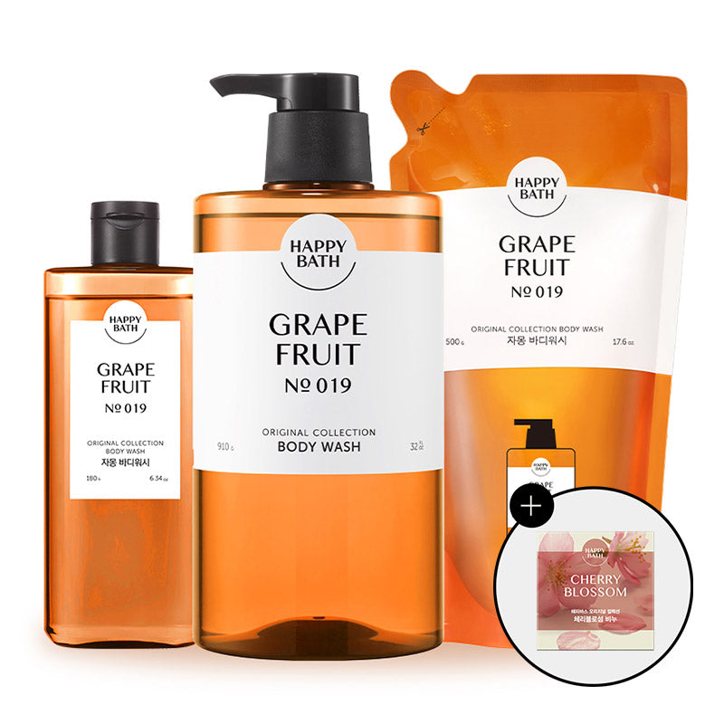 Happy Bath Back-Acne Body Wash Original Collection, Grapefruit Scent 910g + 500g Refill + 180g