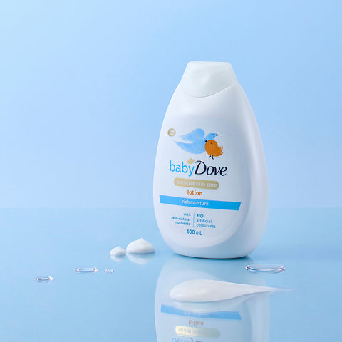 Baby Dove Rich Moisture Body Lotion 400ml (2 Pack) + Optional Dove Hand Towel