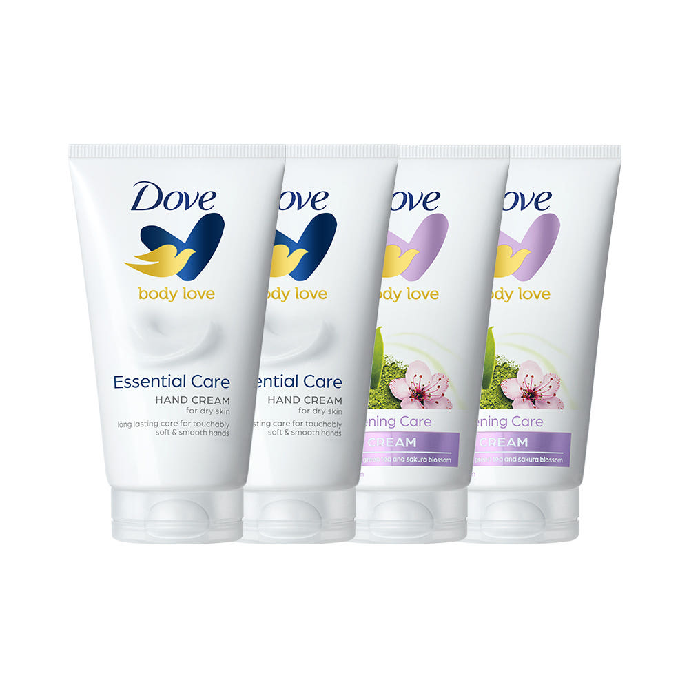 Dove Body Love Hand Cream Set 4-Pack: Essential Care 75ml x2 + Awakening Care 75ml x2