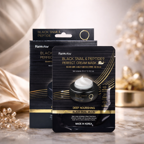 Farmstay Black Snail & Peptide 9 Perfect Cream Mask - 1 Box (10 Sheets)