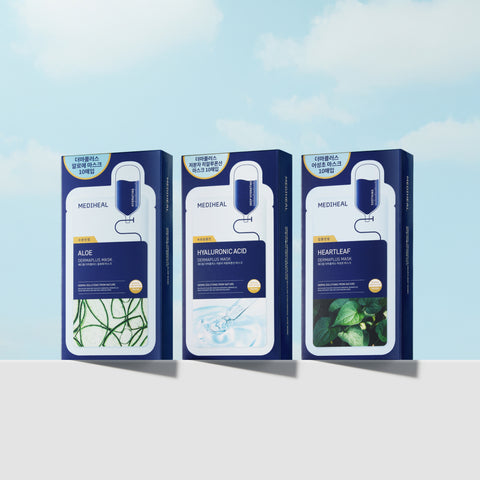 Mediheal Derma Plus Moisture Mask - 3-Type Set, 30 Sheets (Aloe + Houttuynia + Hyaluronic)