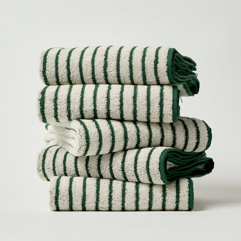 Yves Rocher Soft Cotton Stripe Towel 180g Green Set of 5