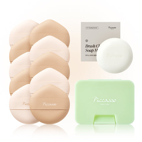 Picasso Cloud Puff 5P x 2 Set (Total 10 Pcs) Green Sponge Case & Mini Soap