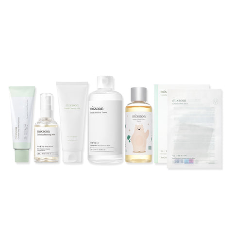 Mixsoon Centella Line Best 6-Piece Set (Cleansing Foam 150ml, Toner 300ml, Essence 100ml, Mask Pack 5pcs, Calming Mist 50ml, Soothing Cream 50ml)