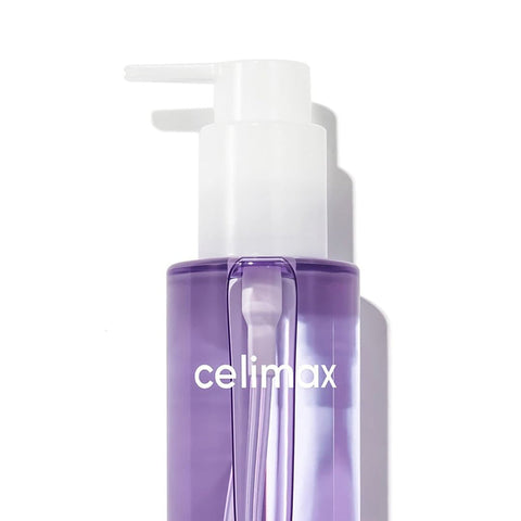 Purple bottle with white pump labeled 'celimax' on a white background