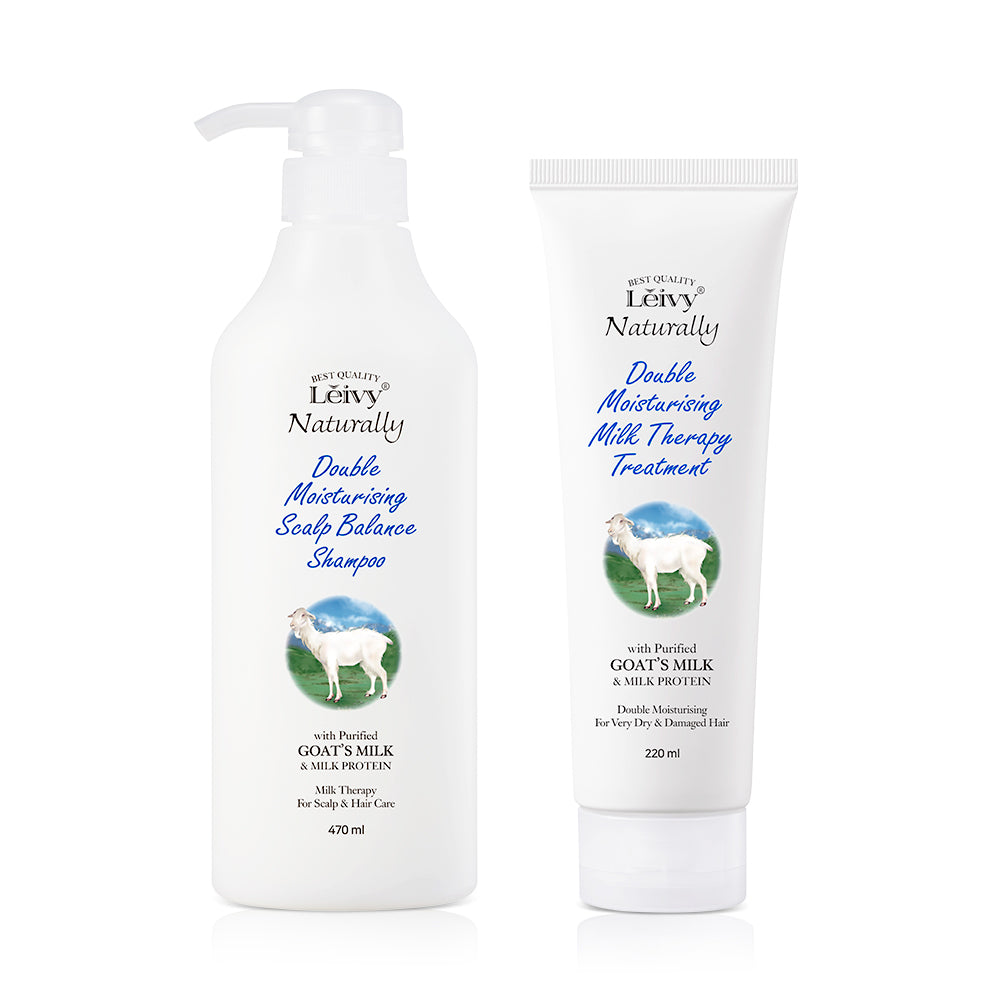 Leivy Goat Milk Scalp Balancing Shampoo 470ml + Milk Therapy Treatment 220ml 2-Piece Set