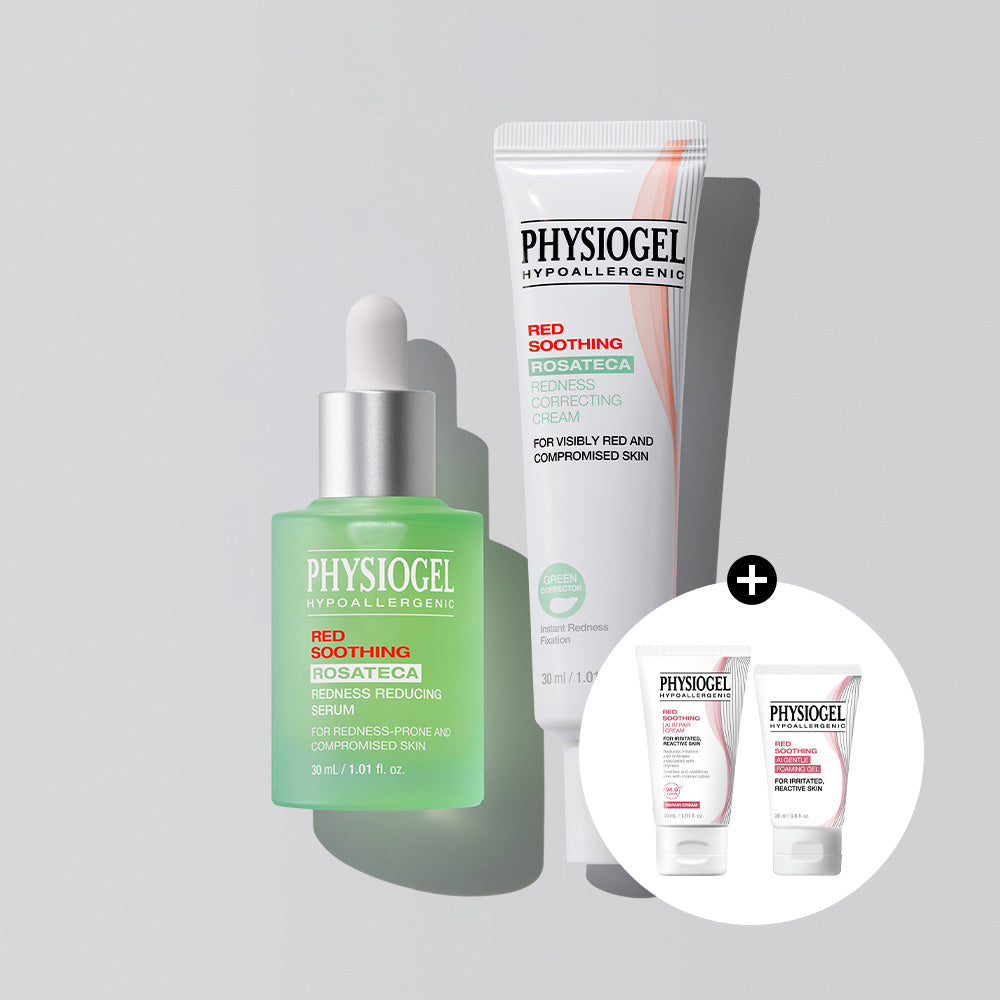 Physiogel Red Soothing Rosateca Serum 30ml + Rosateca Correcting Cream 30ml Set (Gift: AI Repair Cream 30ml & Foaming Gel 20ml)