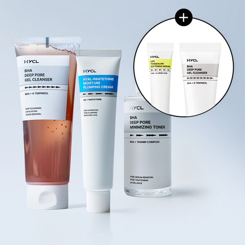 HYCL BHA 3-Piece Set Gel Cleanser 150ml BHA Toner 200ml and Plumping Cream 70ml