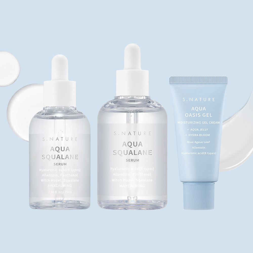 S.Nature Aqua Squalane Serum 70ml + 100ml + Gel Cream 30ml 3-Piece Set