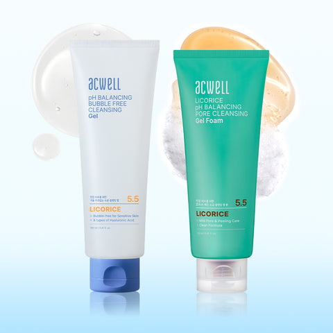 Acwell Licorice pH Cleansing Gel Foam + Bubble-Free Cleansing Gel 2-Piece Set (160ml each)