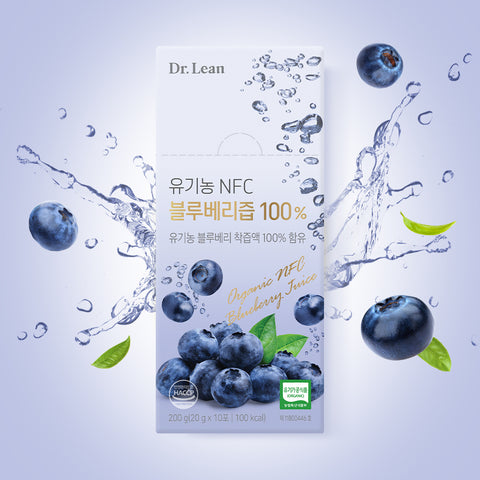 Dr. Lean Organic NFC Blueberry Juice 100% 10 Sachets x 6 Boxes (60 sticks 1200g)