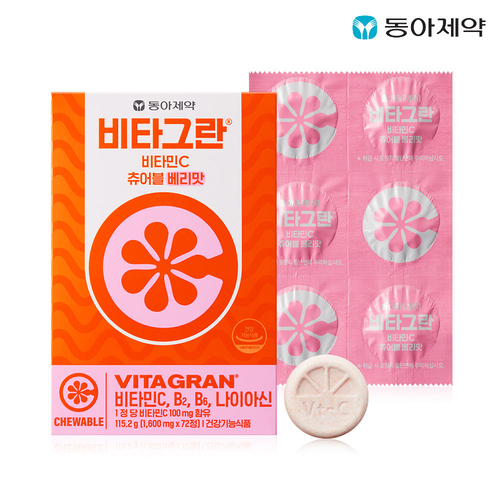 Dong-A Pharm Vitagran Vitamin C Chewable Raspberry 72 Tablets (1 Bottle)