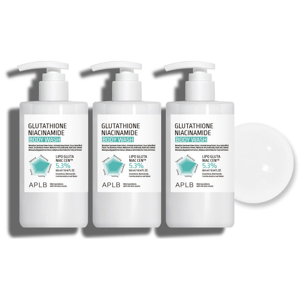 APLB Glutathione Niacinamide Body Wash - Mild Acidic, High-Moisture Back Acne Care, 300ml (3 Pack)