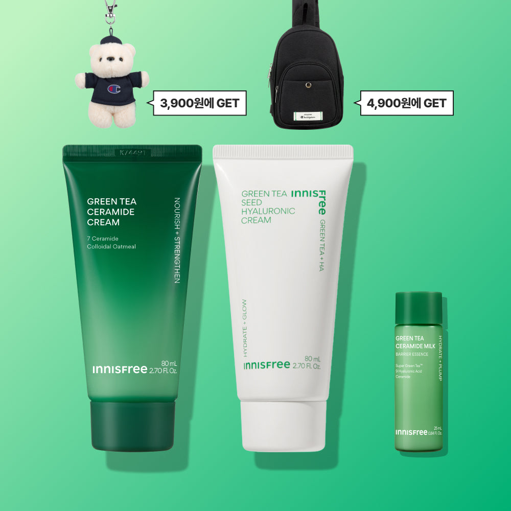 Innisfree Green Tea 2-Piece Set (Ceramide Cream 80ml + Green Tea Seed Hyaluronic Acid Cream 80ml Tube)
