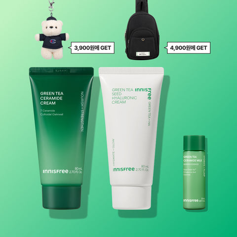 Innisfree Green Tea 2-Piece Set (Ceramide Cream 80ml + Green Tea Seed Hyaluronic Acid Cream 80ml Tube)
