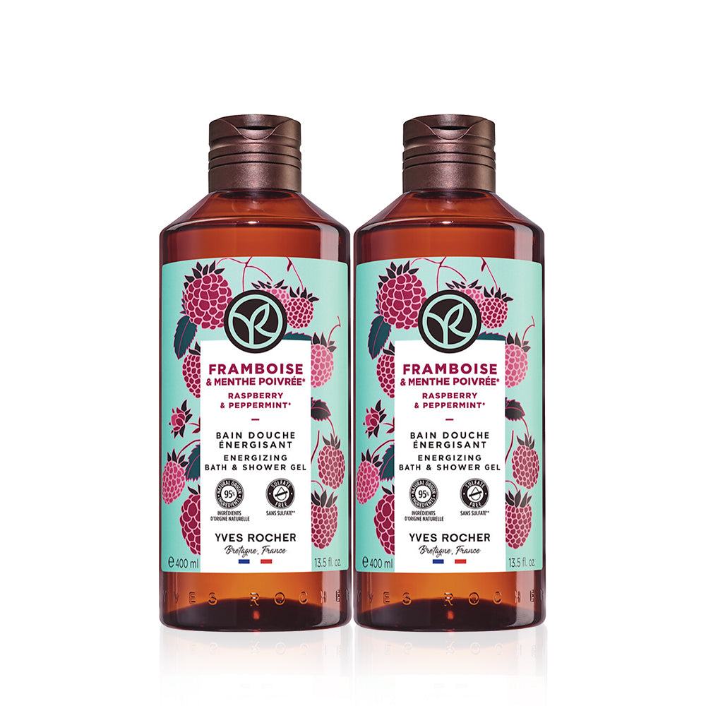 Yves Rocher Raspberry & Peppermint Shower Gel Body Wash 400ml x 2