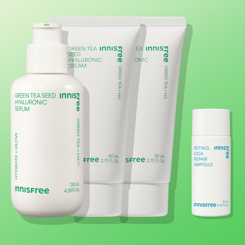 Innisfree Green Tea Seed Hyaluronic Acid Serum 130ml + Moisture Cream 80ml (2-Pack)