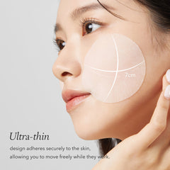 Woman with an ultra-thin face mask on her face, showing its size and design.