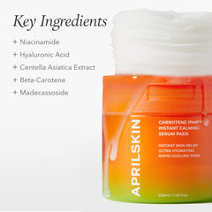 Orange jar of APRILSKIN serum pads with white foam on top, featuring key ingredients list.