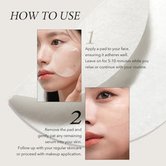 Instructions on how to use facial patches with a close-up of a woman's face.