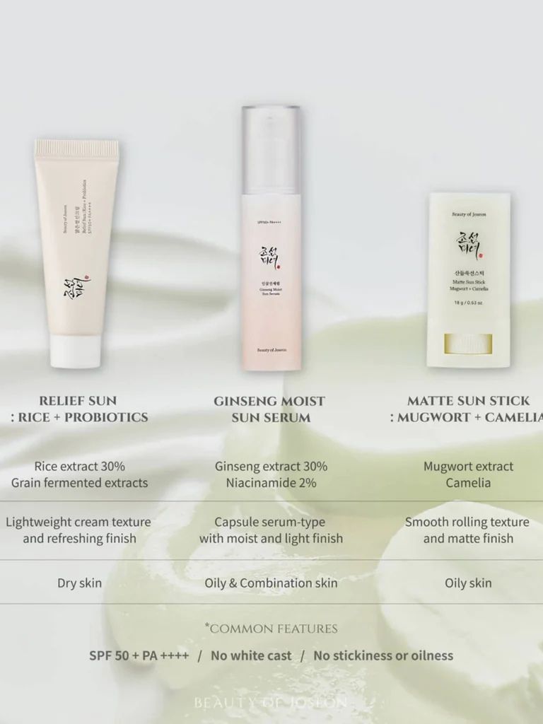 Three skincare products with labels and descriptions on a light background