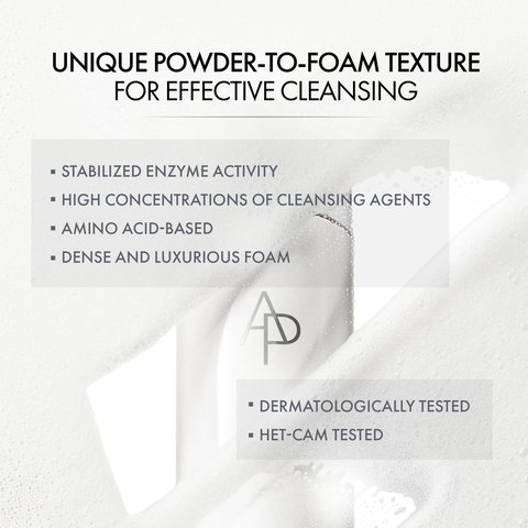 Textile with a powder-to-foam texture for effective cleansing, featuring a brand logo.