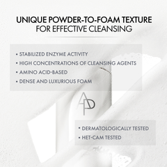 Textile with a powder-to-foam texture for effective cleansing, featuring a brand logo.
