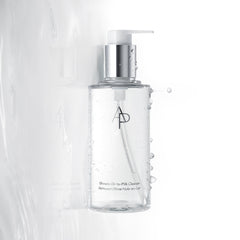 Clear skincare bottle with pump on a white background
