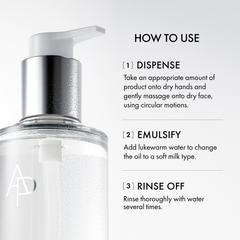 Skincare product with pump and usage instructions on a white background