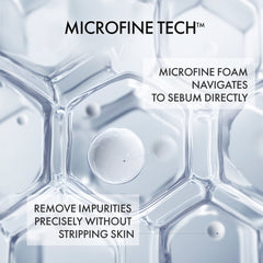Microfine foam technology with hexagonal foam structure and text on a white background