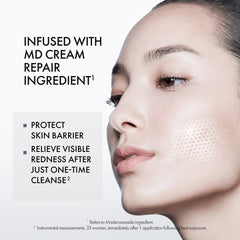 Advertisement for skincare product with a close-up of a person's face and text about MD Cream Repair Ingredient.