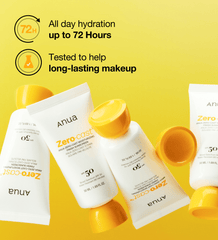 Anua Zero Cost sunscreen bottles with yellow caps on a yellow background