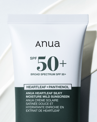 Anua sunscreen tube with SPF 50+ on a light background