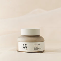 Beauty of Joseon ground rice and honey glow mask jar on a beige background