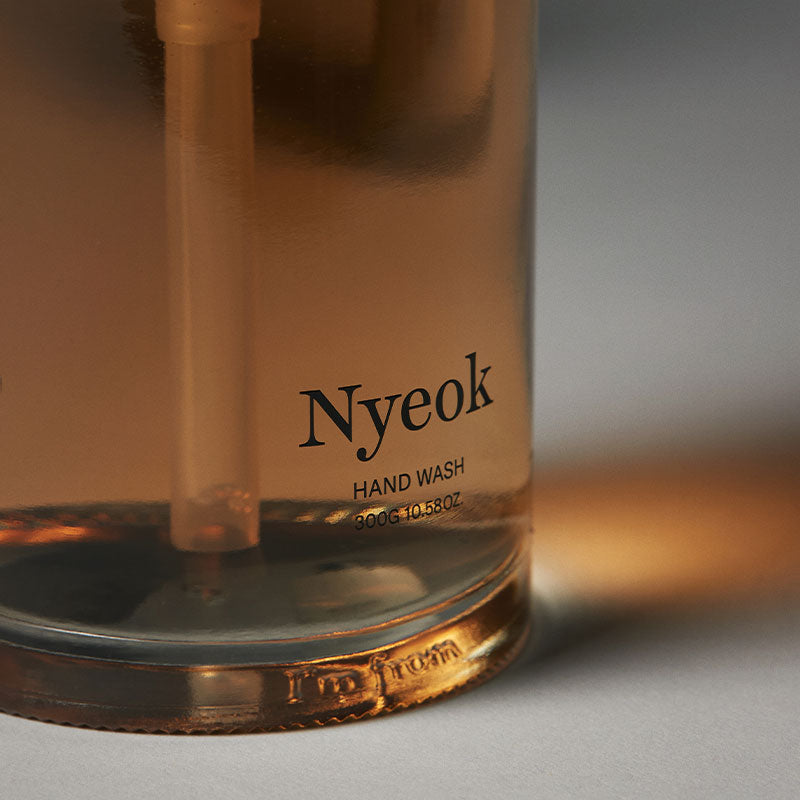 Nyeok hand wash bottle with a close-up on the label