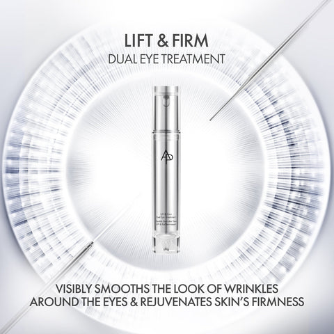 Eye treatment serum with circular design and text on a white background
