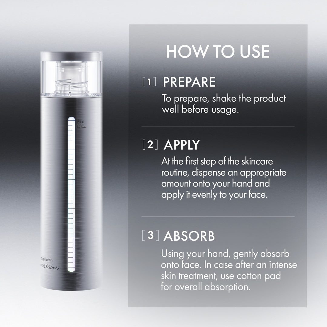 Skincare product with usage instructions on a gray background