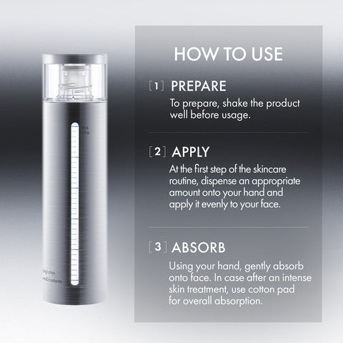 Skincare product with usage instructions on a gray background