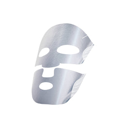 Two silver facial masks on a white background