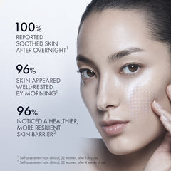 Woman with smooth skin and text highlighting skincare product benefits