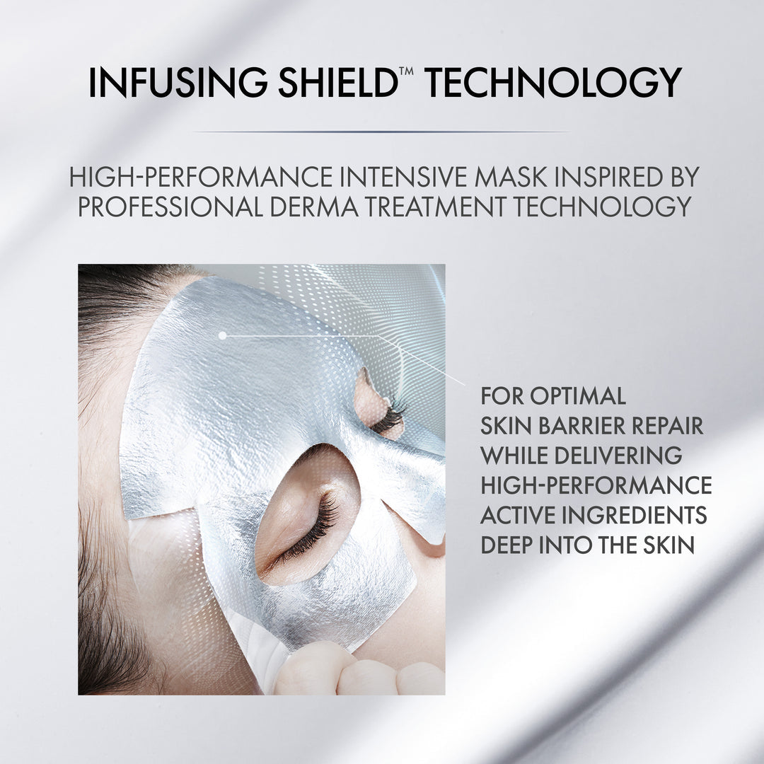 High-performance intensive mask with Infusing Shield Technology applied to a person's face.